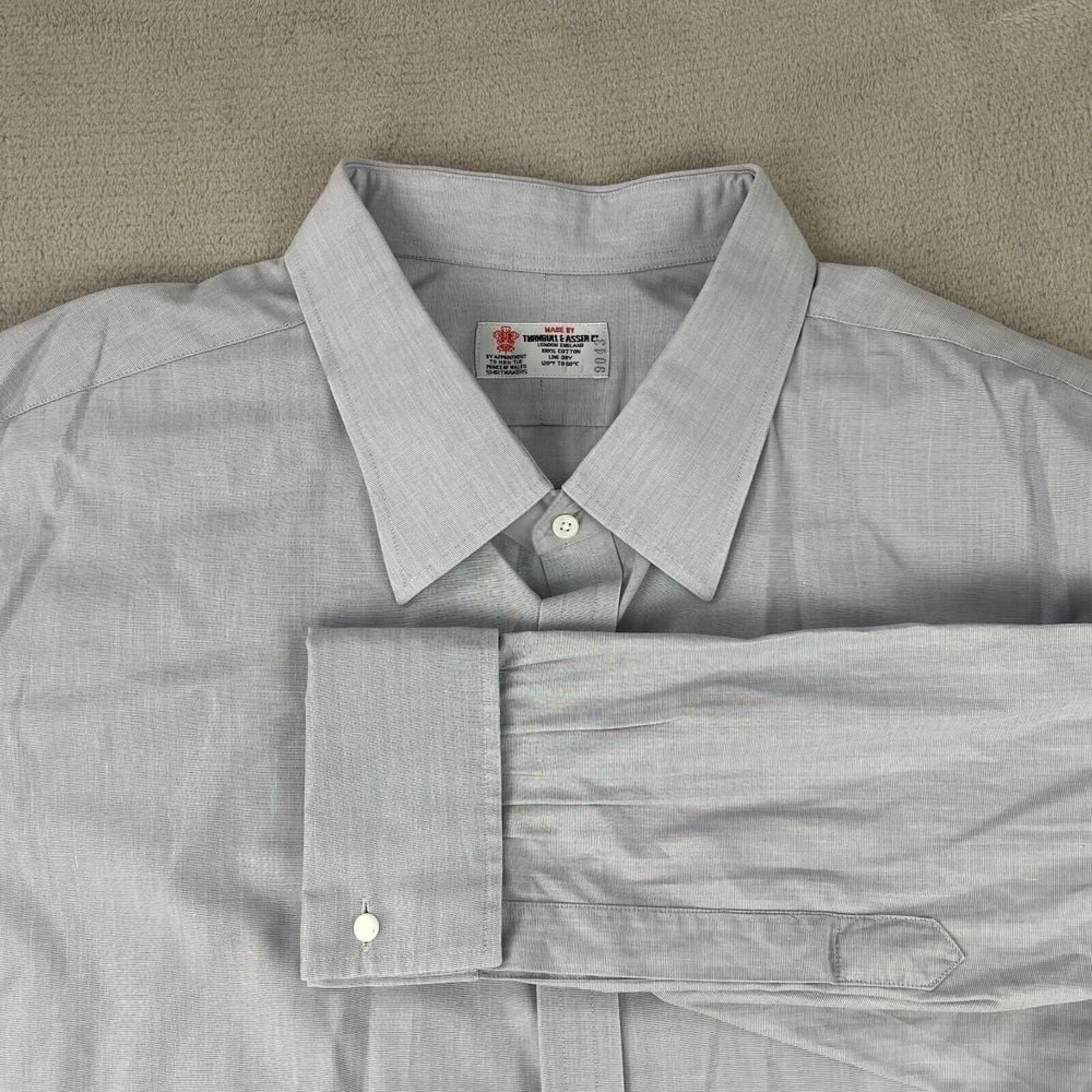 Turnbull & Asser Bespoke Men Dress Shirt Men 19.5" Neckline Gray French Cuff LS