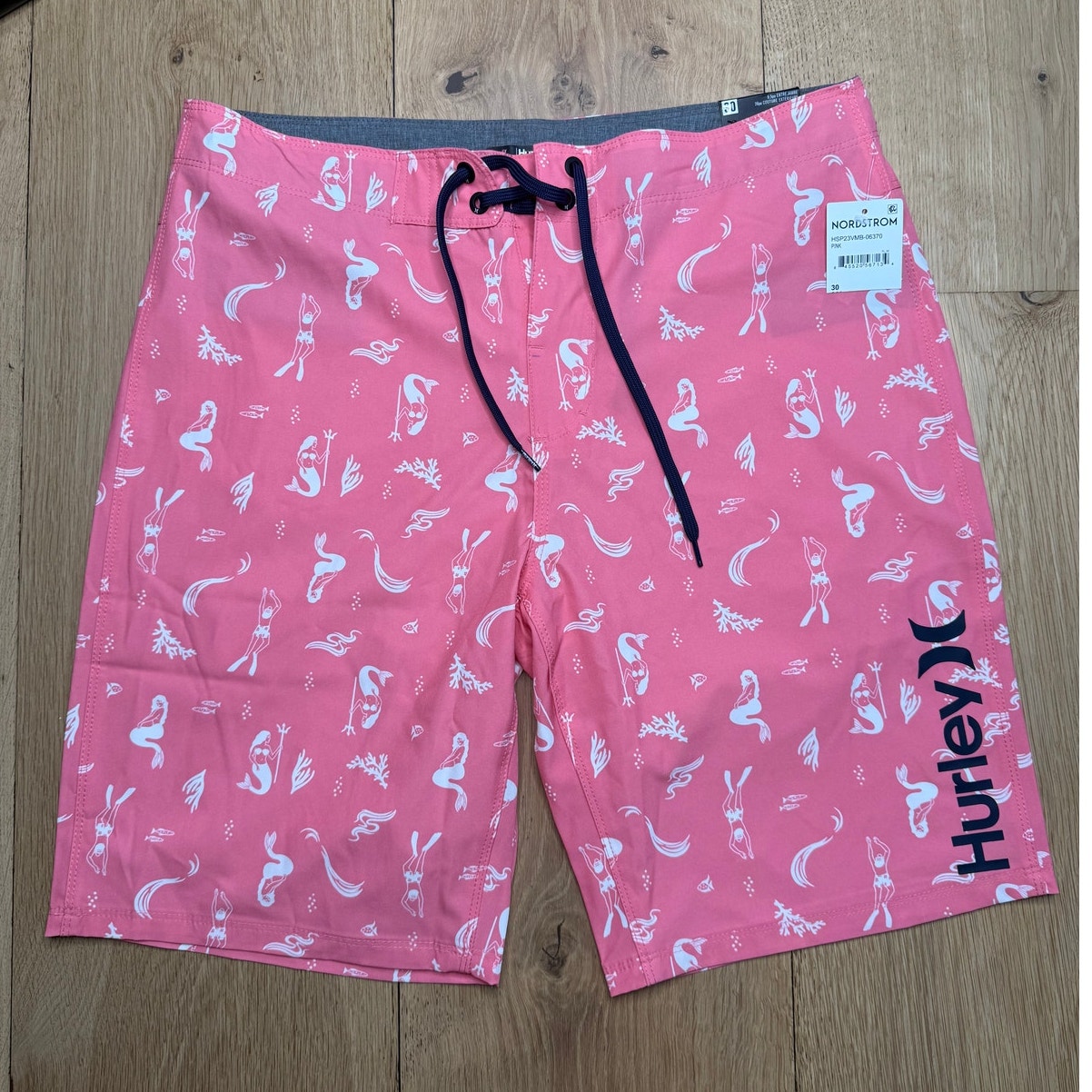 NWT Hurley Men's Deep Sea 20 Pink Board Shorts Mermaid Ocean Beach Print 30