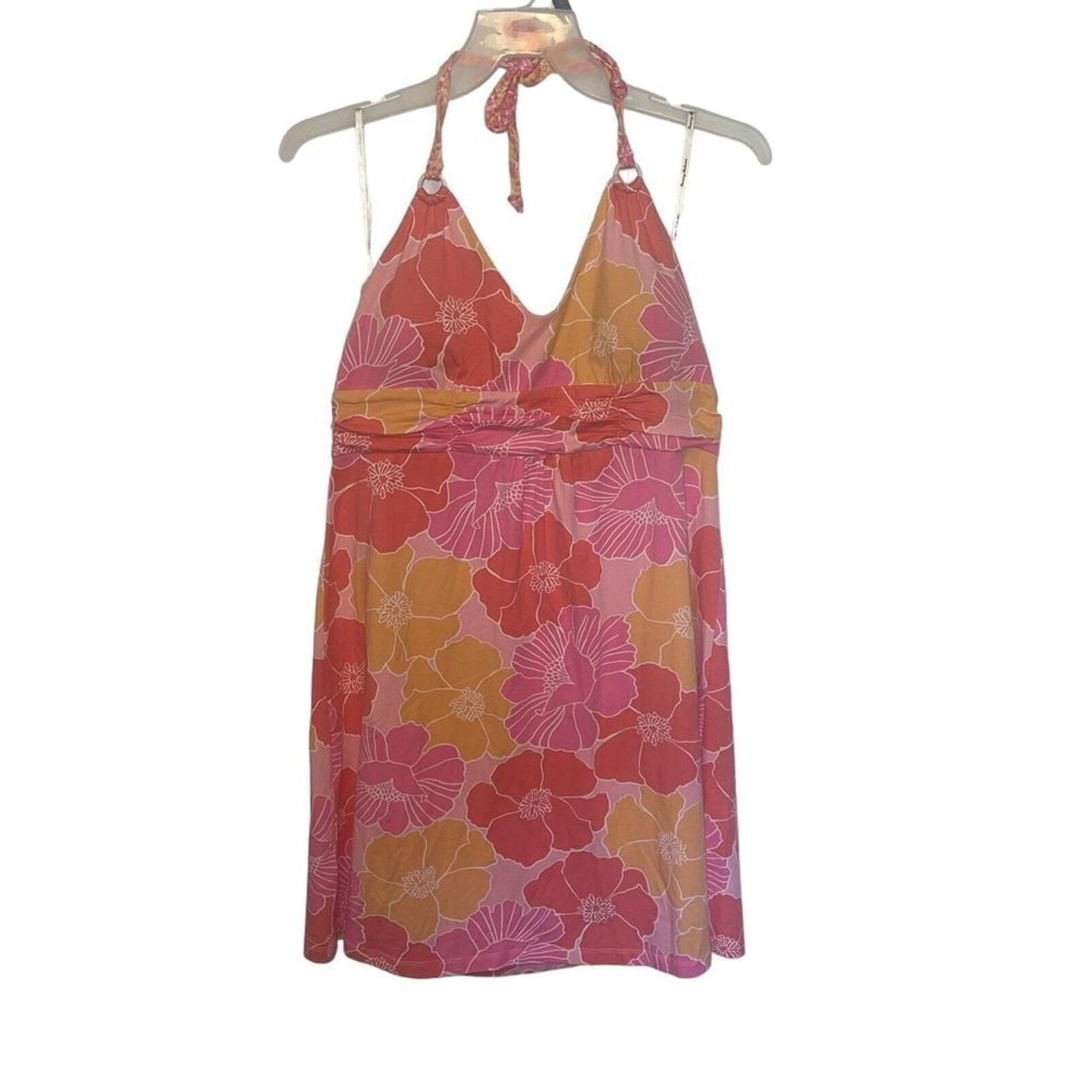 Tommy Bahama Pink Coral Floral Braided Halter Bra Top Summer Dress Size Large