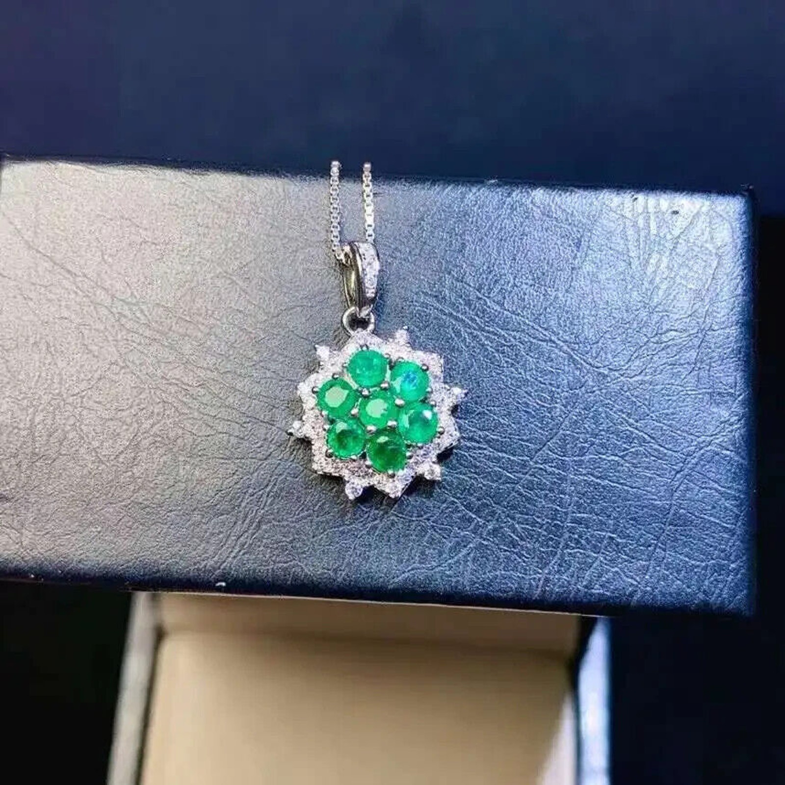Natural Emerald Cluster Pendant Necklace, Colombian Emerald Pendant Necklace