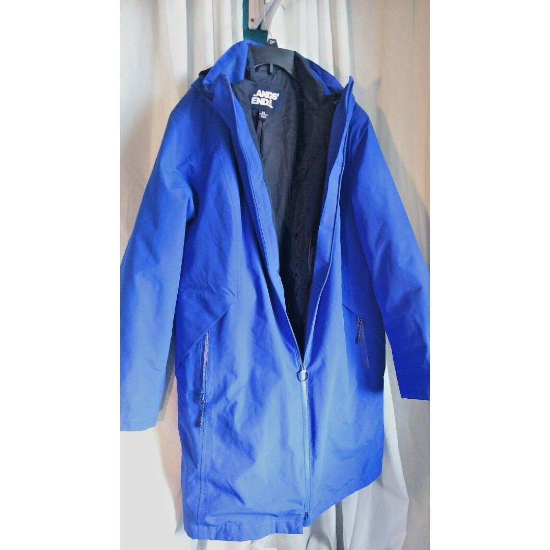 Lands' End Primaloft Hooded Jacket Womens 2X- 20-22 Blue Parka Removable Lining