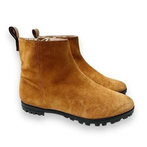 Stuart Weitzman Riley Bootie Moto Biker Light Chestnut Brown Suede Lug Women’s 7