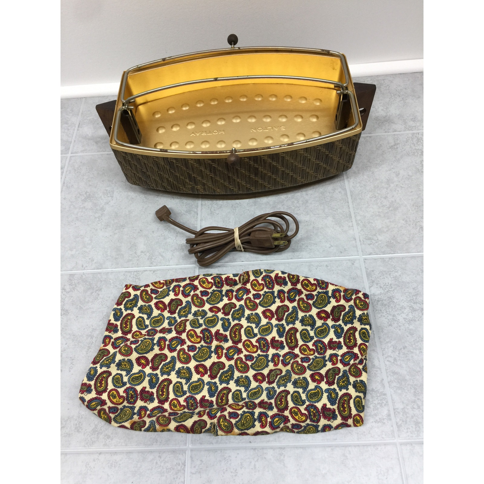 60s MCM Salton Hot Tray Covered Warming Tray Bun Warmer Paisly Cover Tested