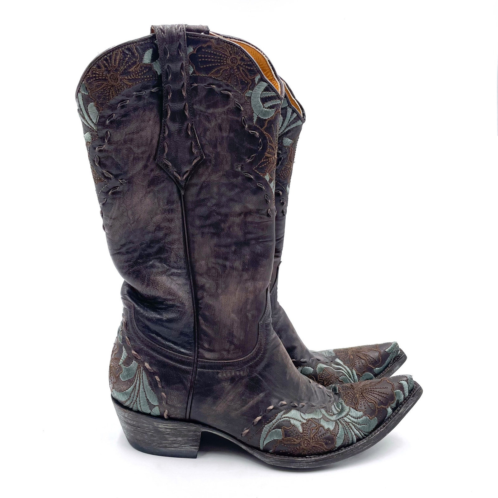 Old Gringo Erin Boots Brown Blue Leather Embroidered Western Cowboy Sz 9