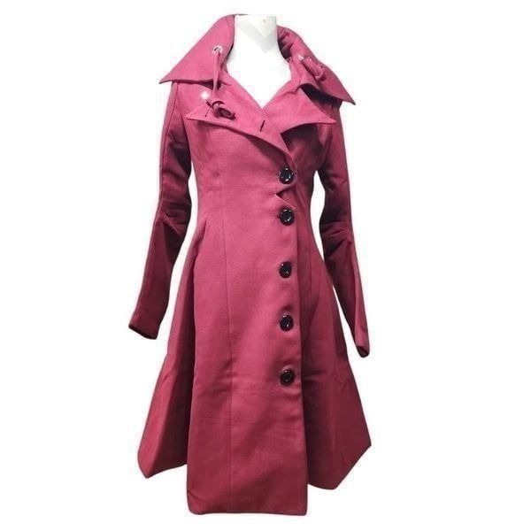 ForeMode Size Small Women's Pea Coat with Hoodie Mid-Long Long Sleeve Goth Lapel