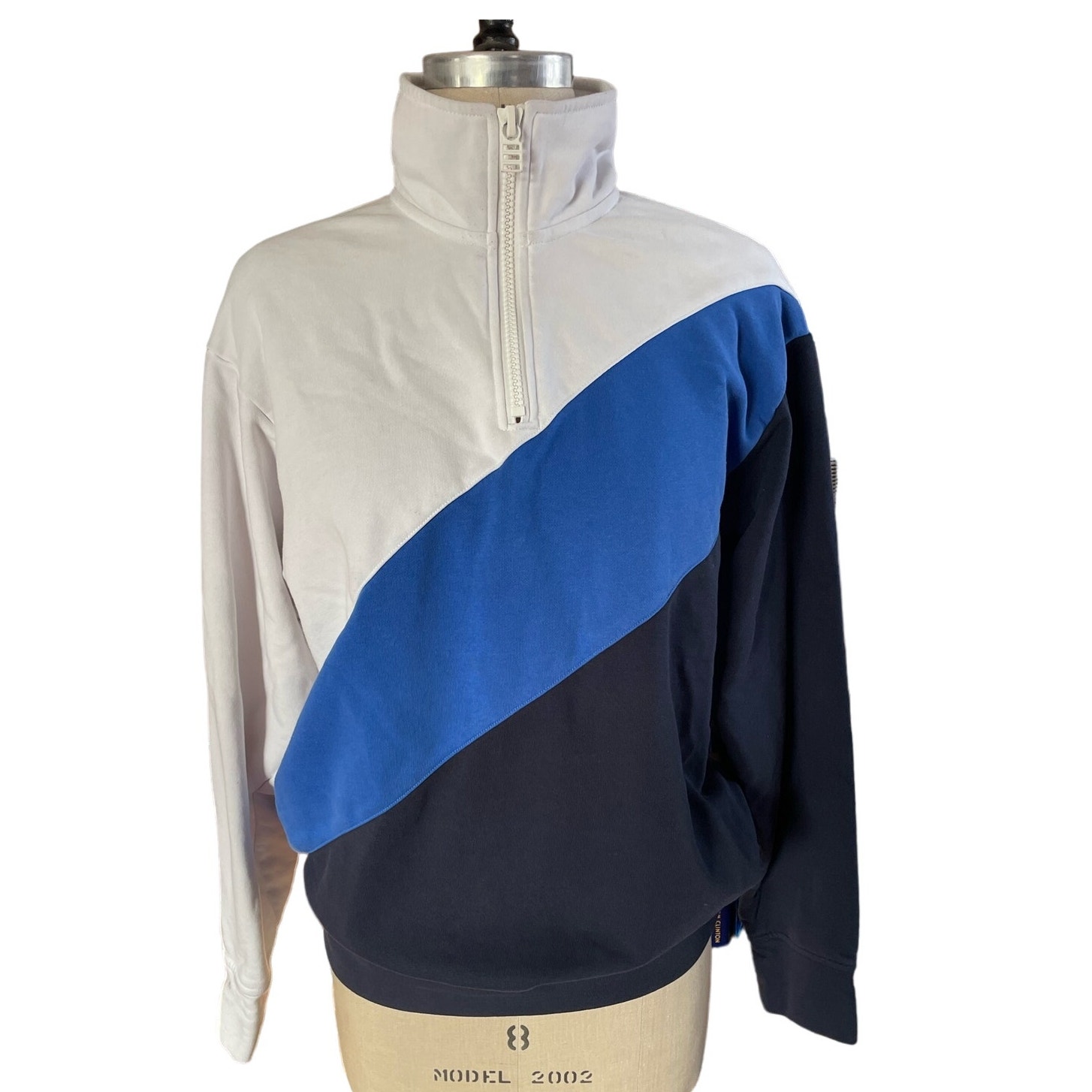 SOLID & STRIPED Color Block Blue Cotton Pullover Sweatshirt Size Large