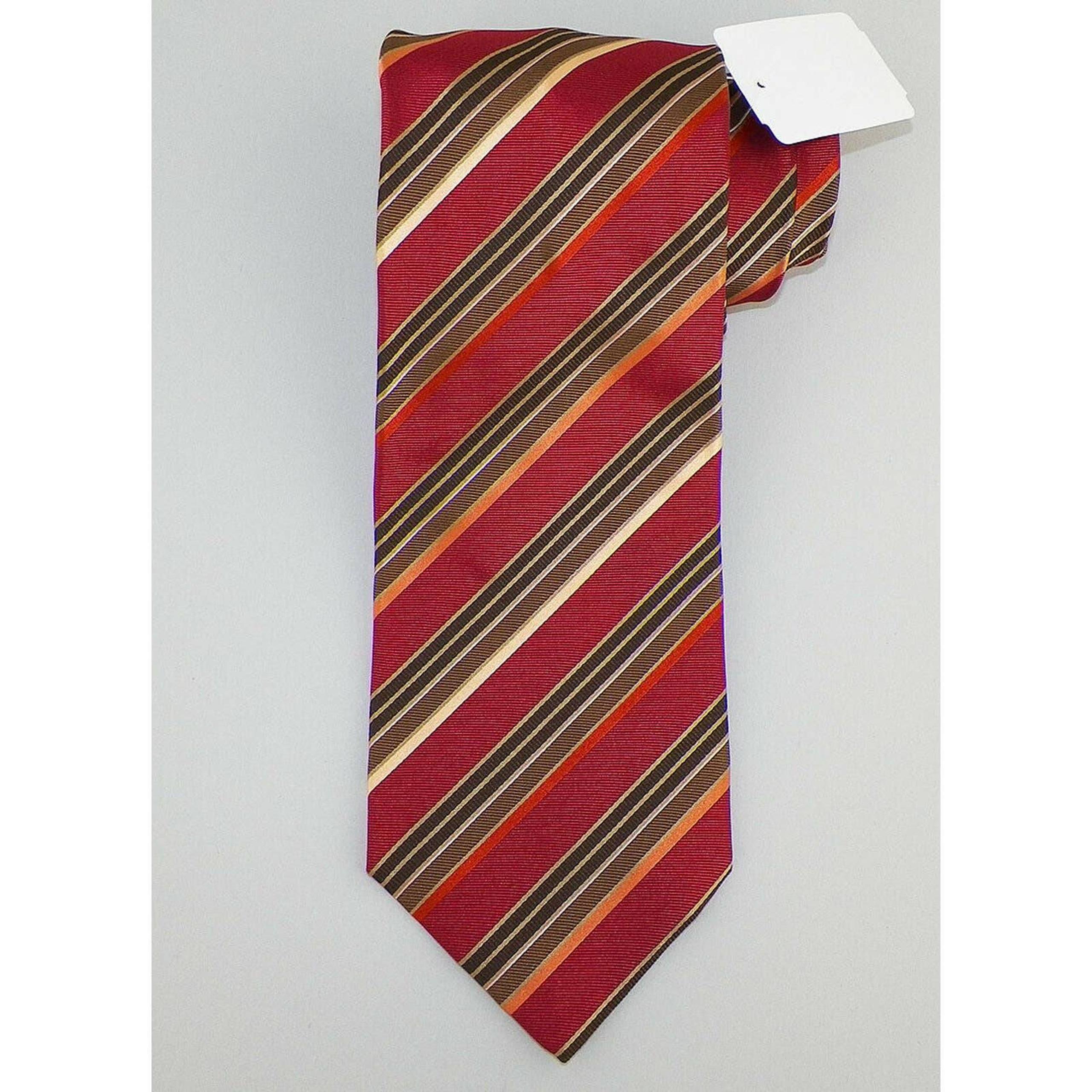 KITON Mens Red Melon Olive Orange Pink STRIPED Woven Silk Tie Italy NWT