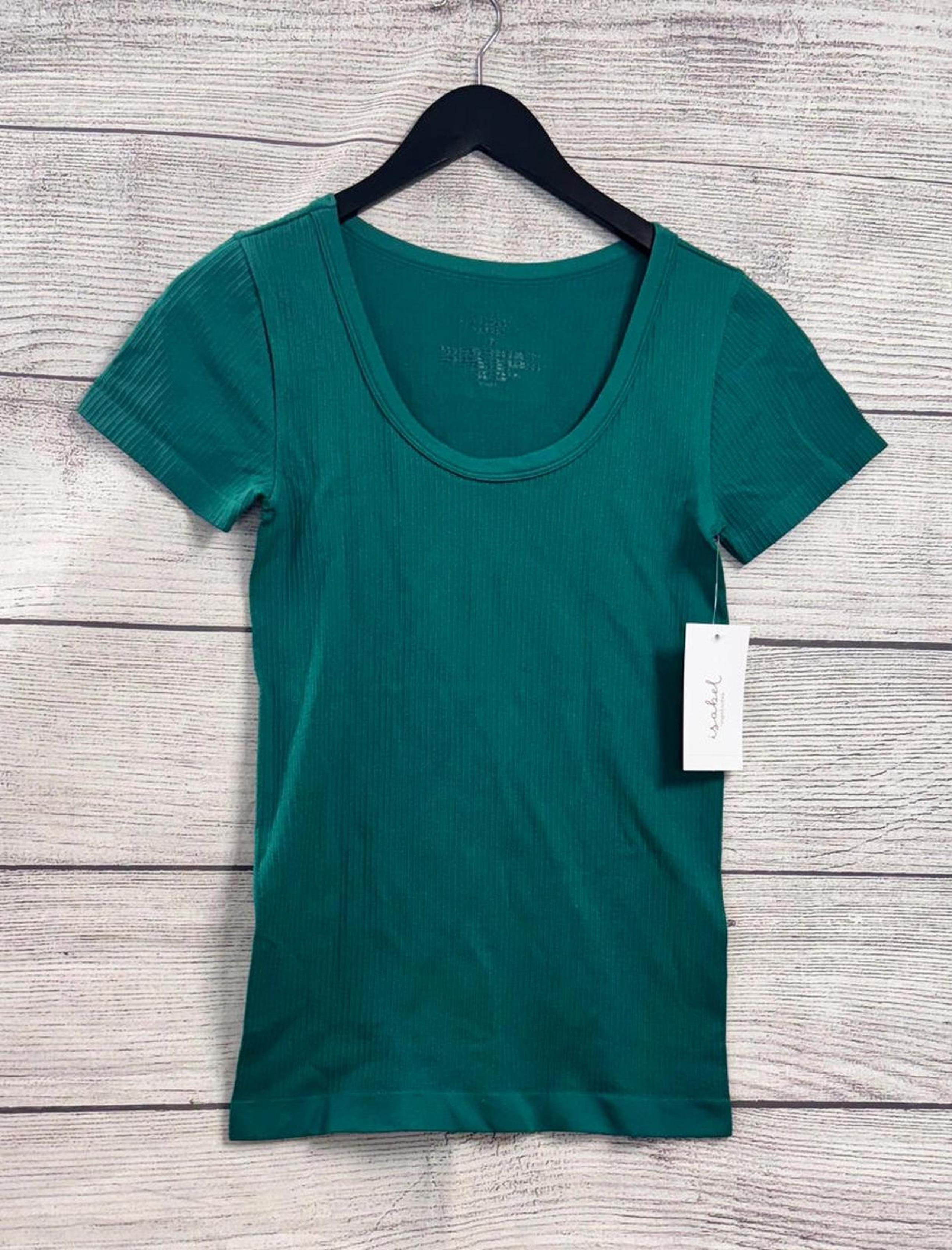 Ingrid & Isabel Maternity Green Seamless Ribbed Short Sleeve Top Women Size XS