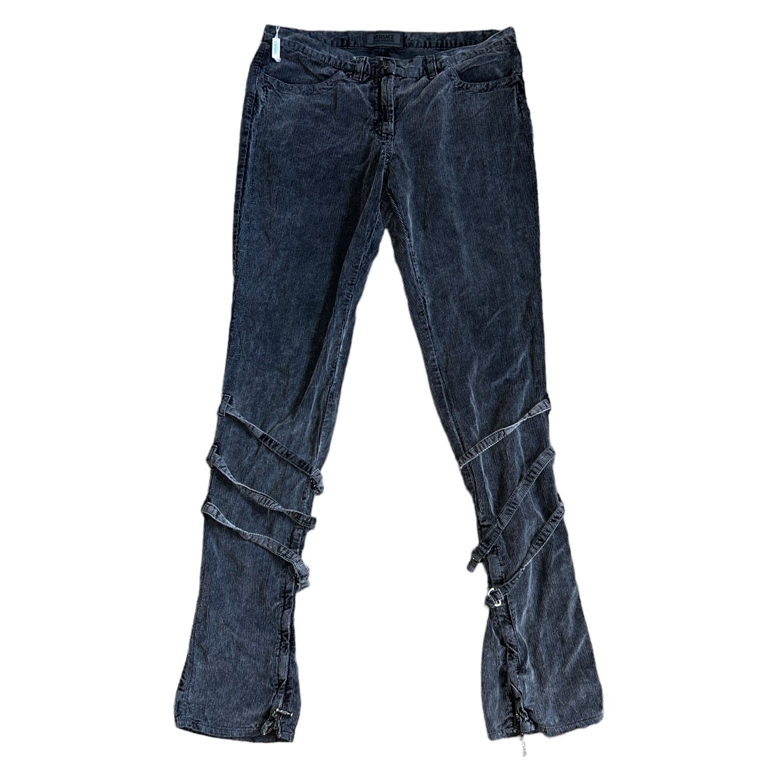 VNTGVersace Jeans Signature ITTIERRE Gray Corduroy Pants Leg Buckles Italy 30x34
