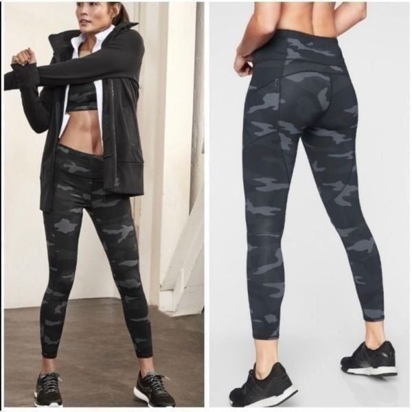Athleta camo contender 7/8 leggings tights black & grey