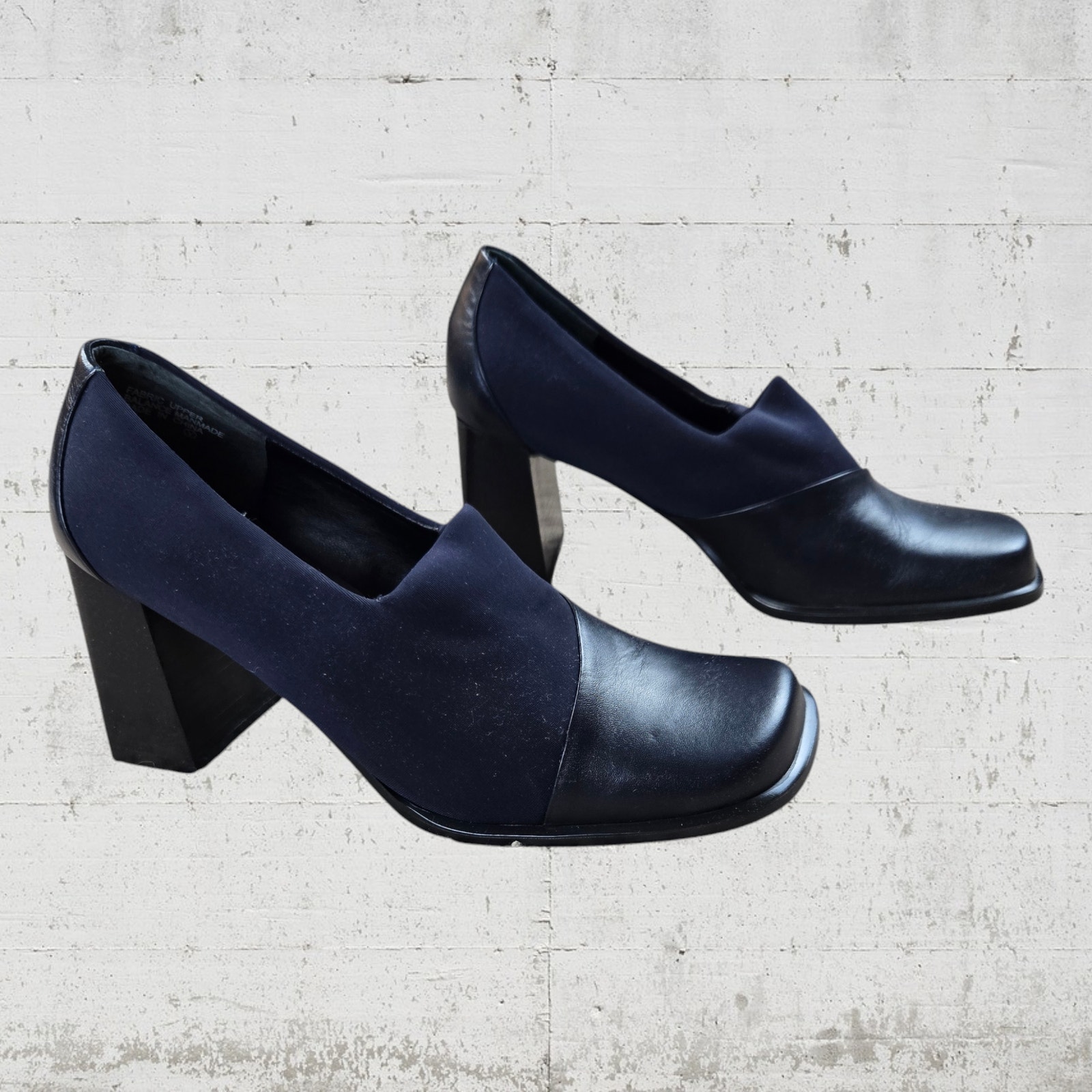 90s Vintage Navy Blue Block Heel Slip On Square Toe Prima Royale Loafers Size 8