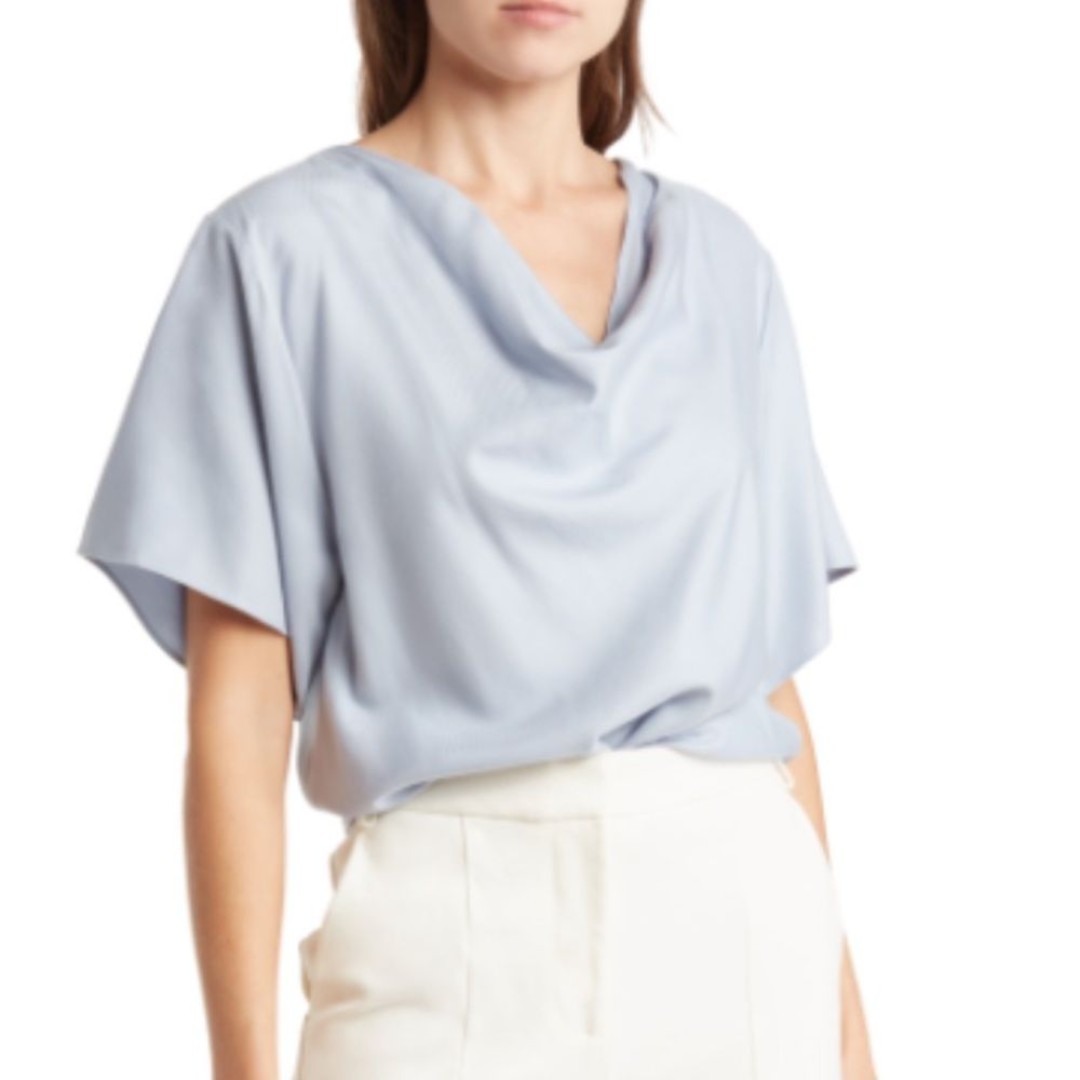 Vince Women's Cowl-Neck Blouse Light Steel Blue XS