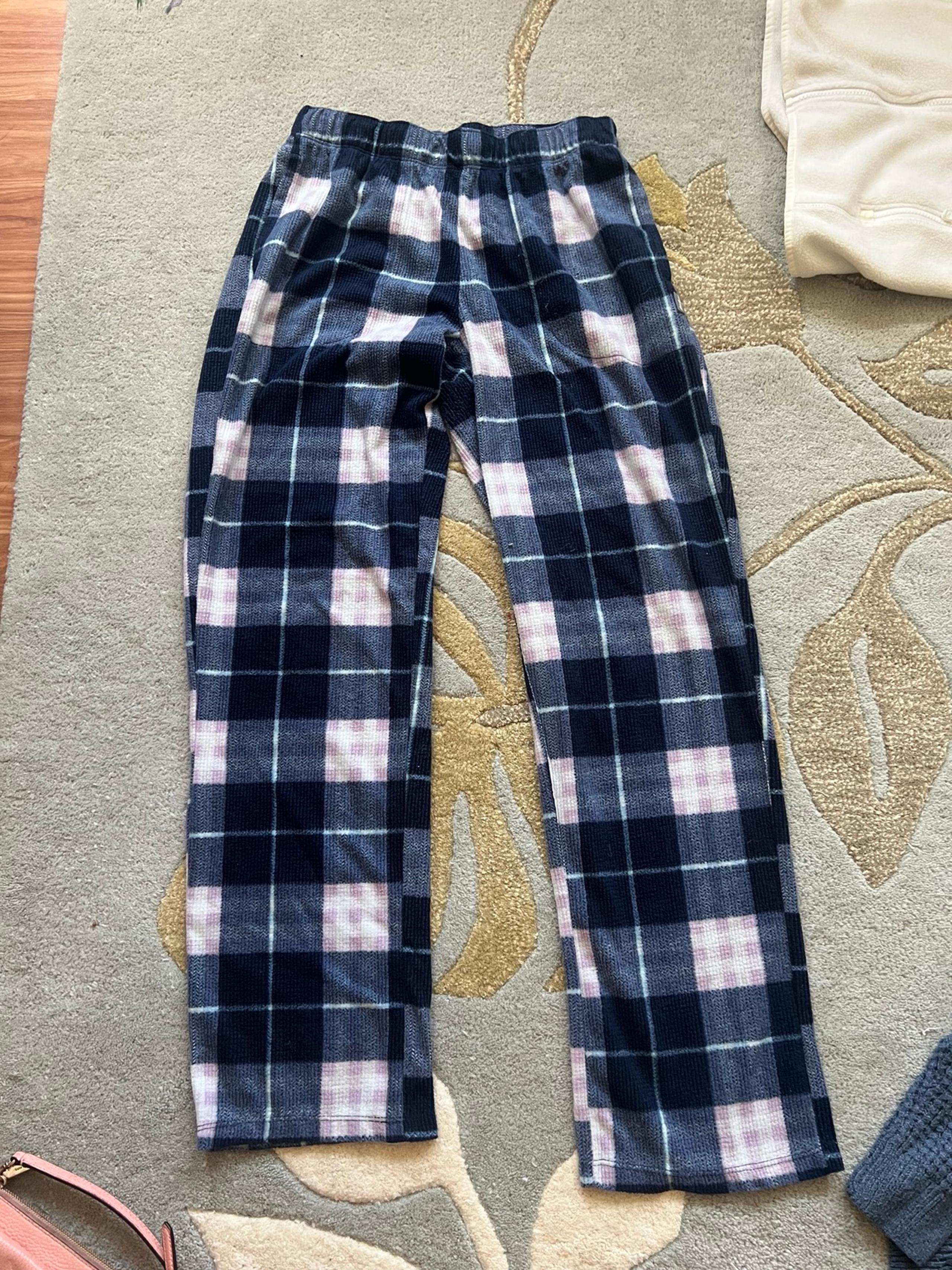 Blue purple and white flannel plaid, Eddie Bauer PJ pants