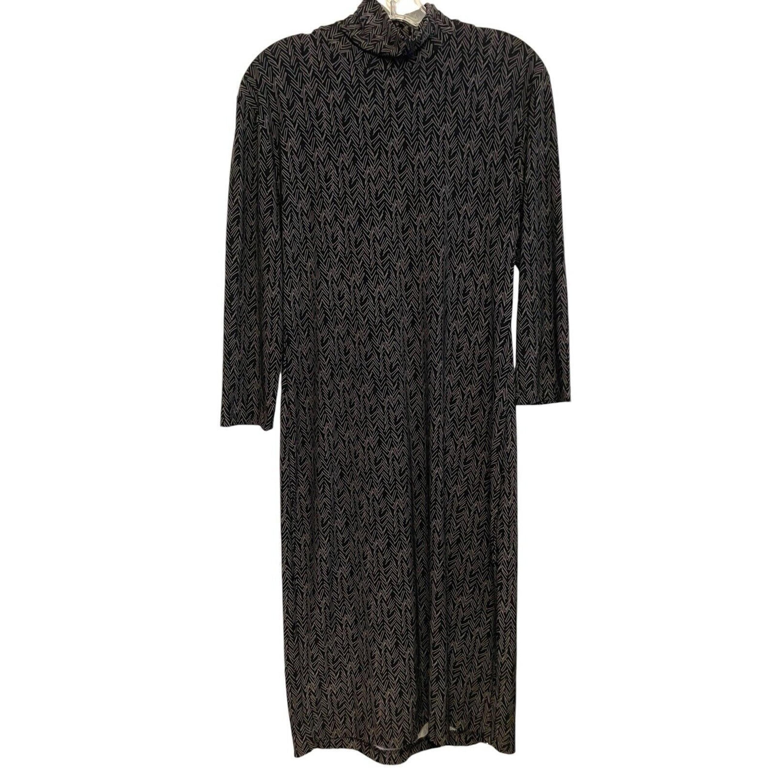 KamaliKulture Turtleneck Sheath Midi Dress Size Large Herringbone Norma Kamali