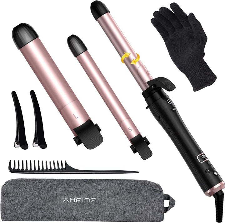 3 in 1 Automatic Rotating Curling Iron, IAMFINE Auto Curling Wand Set with 3