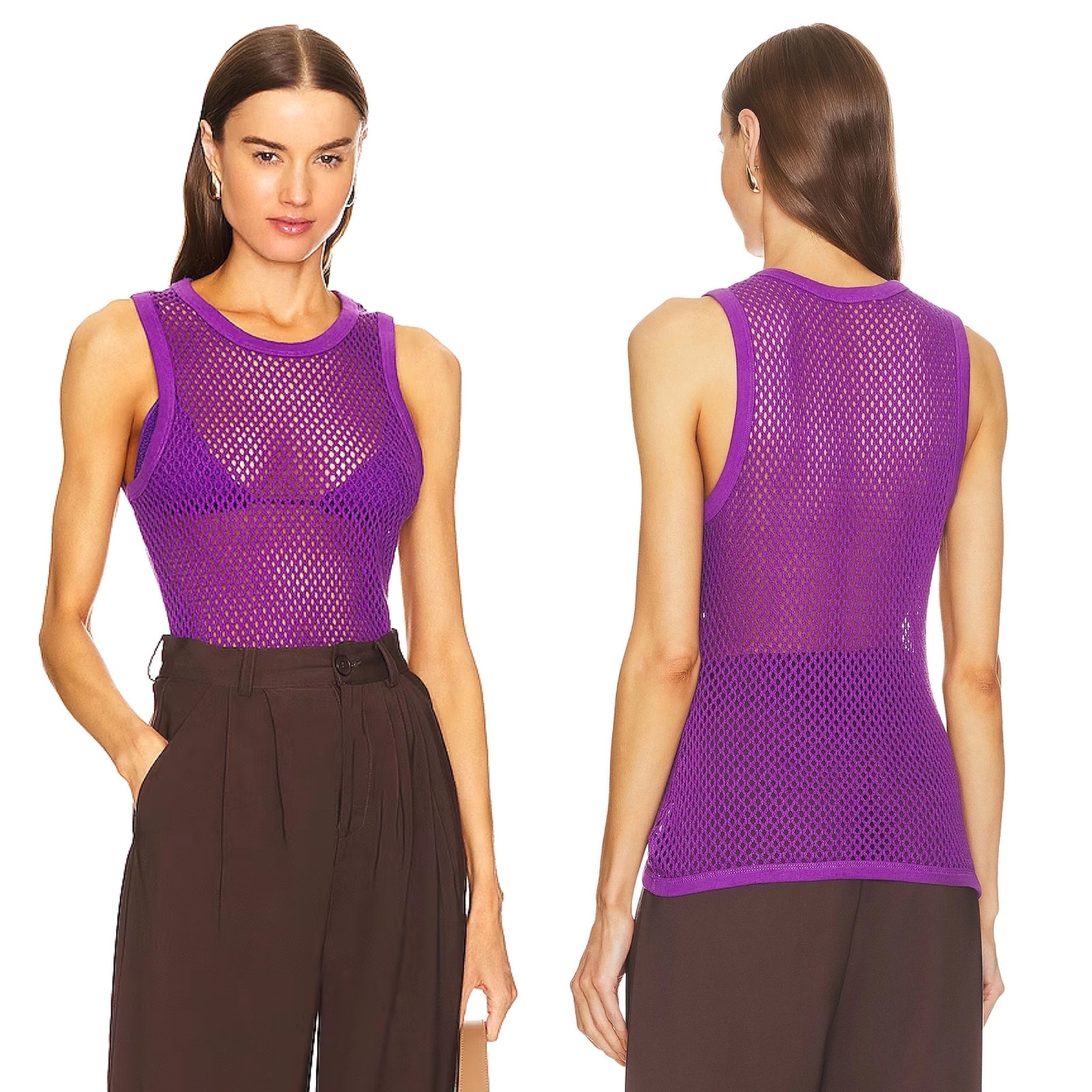 NWT Ulla Johnson Abi Top Casiss Purple Size Small Scoop Neck Tank Top Sheer Knit