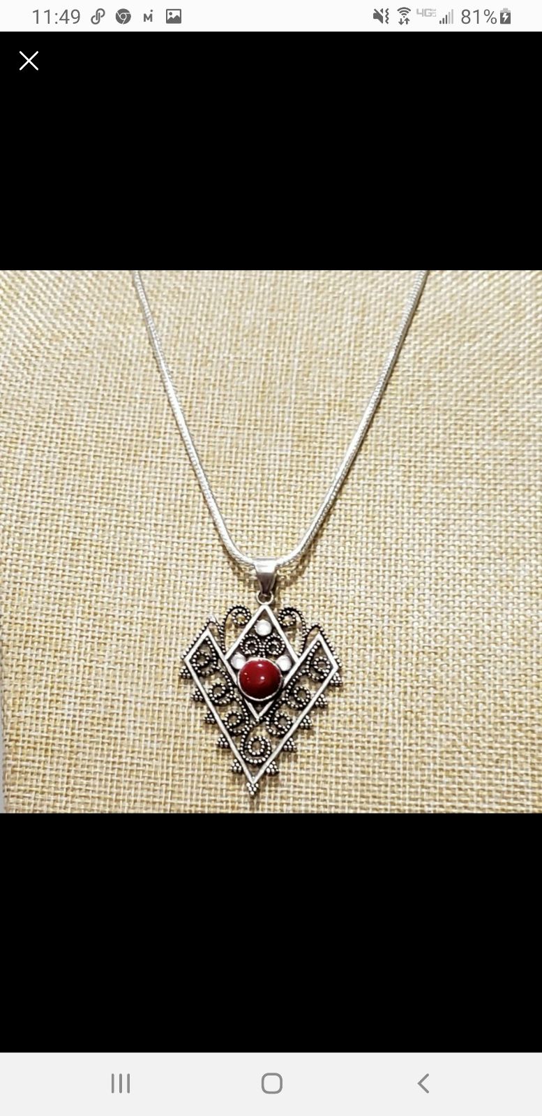 Men's Handmade Coral Gem Long 925 Silver Necklace