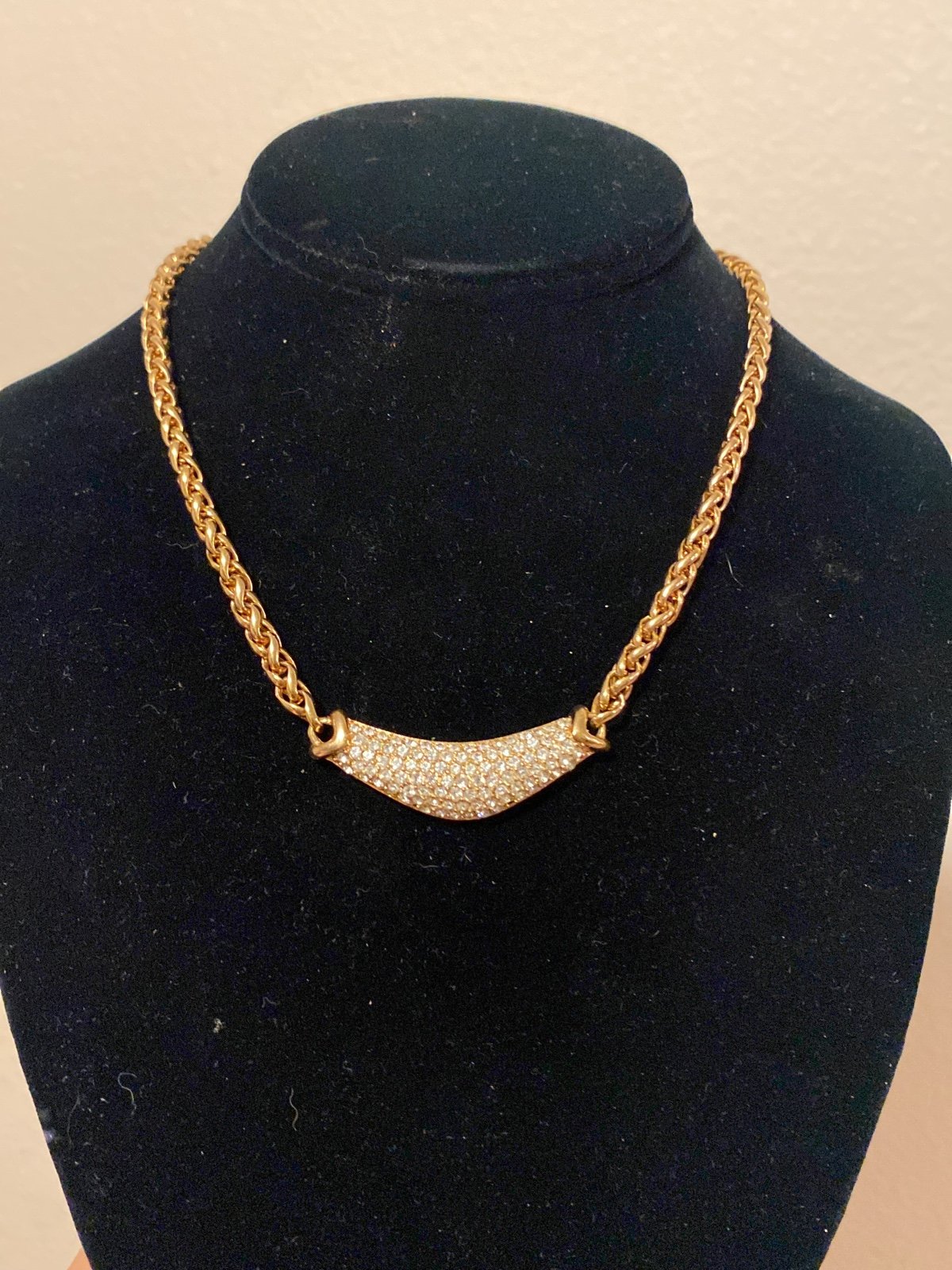 vintage CHRISTIAN DIOR Gold Tone and Rhinestone Necklace
