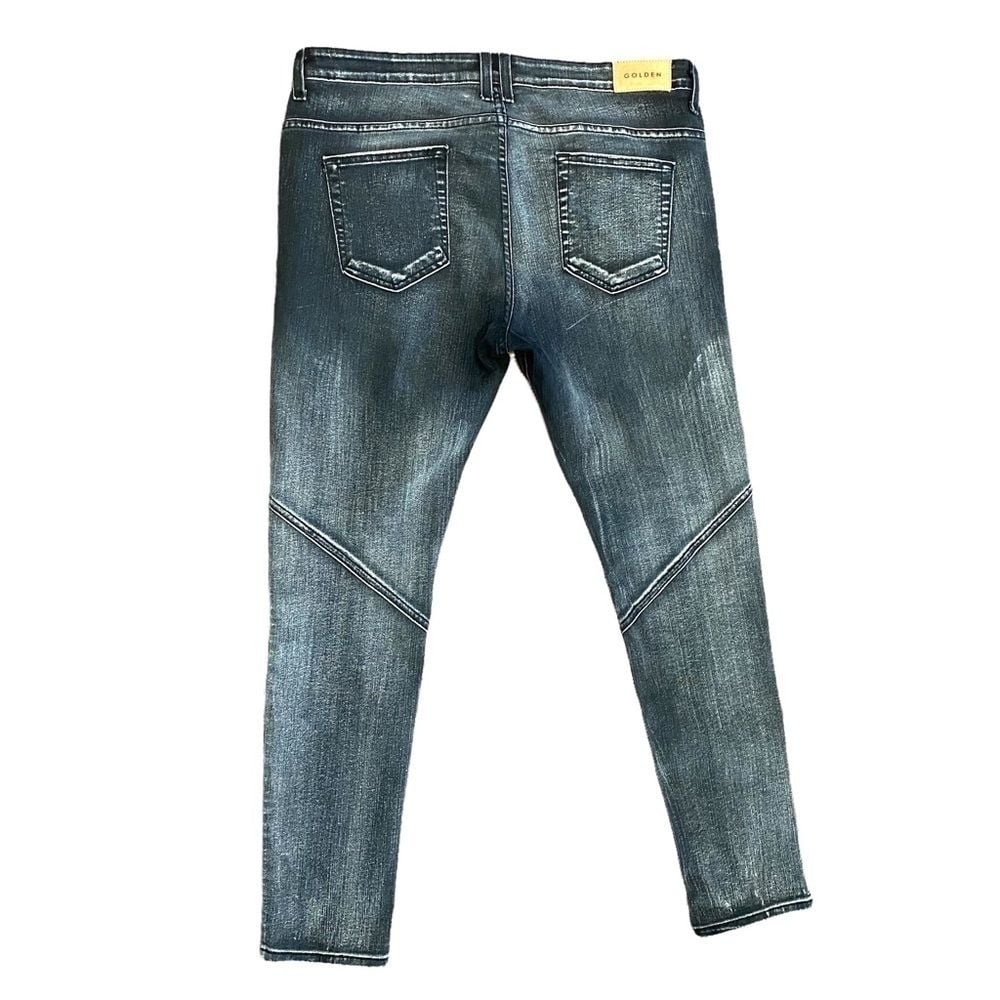 Golden Denim Jeans Men's Black Size 38 Actual 37 Wash Moto Skinny GDMP4001 USA