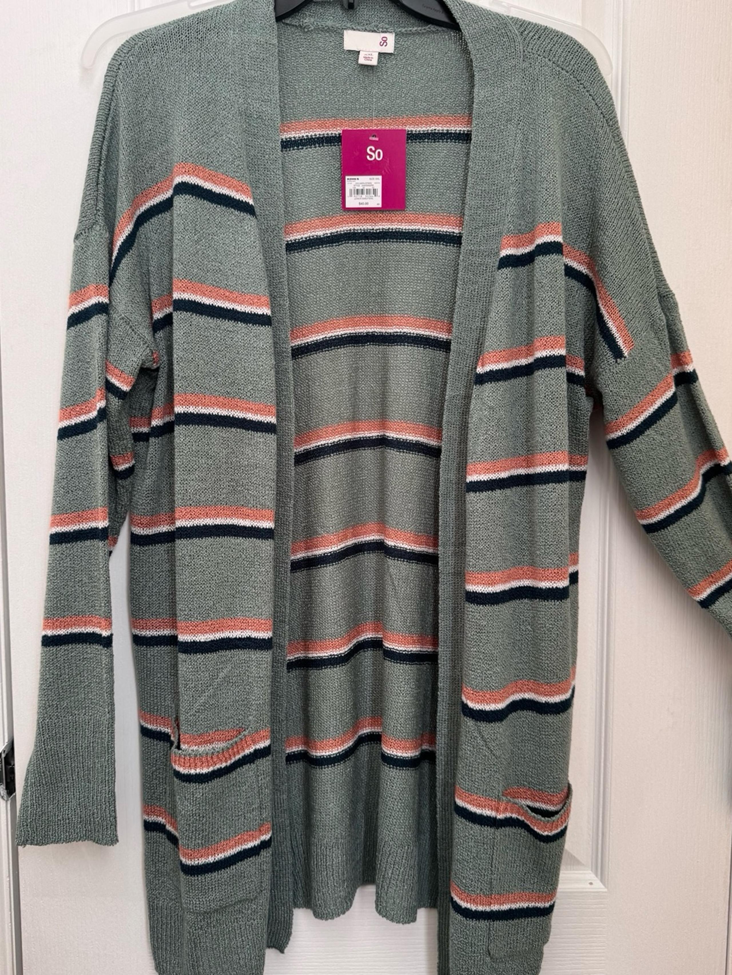 SO OPEN CARDIGAN. LIGHTWEIGHT OPEN FRONT STRIPED CARDIGAN. NEW WITH TAGS
