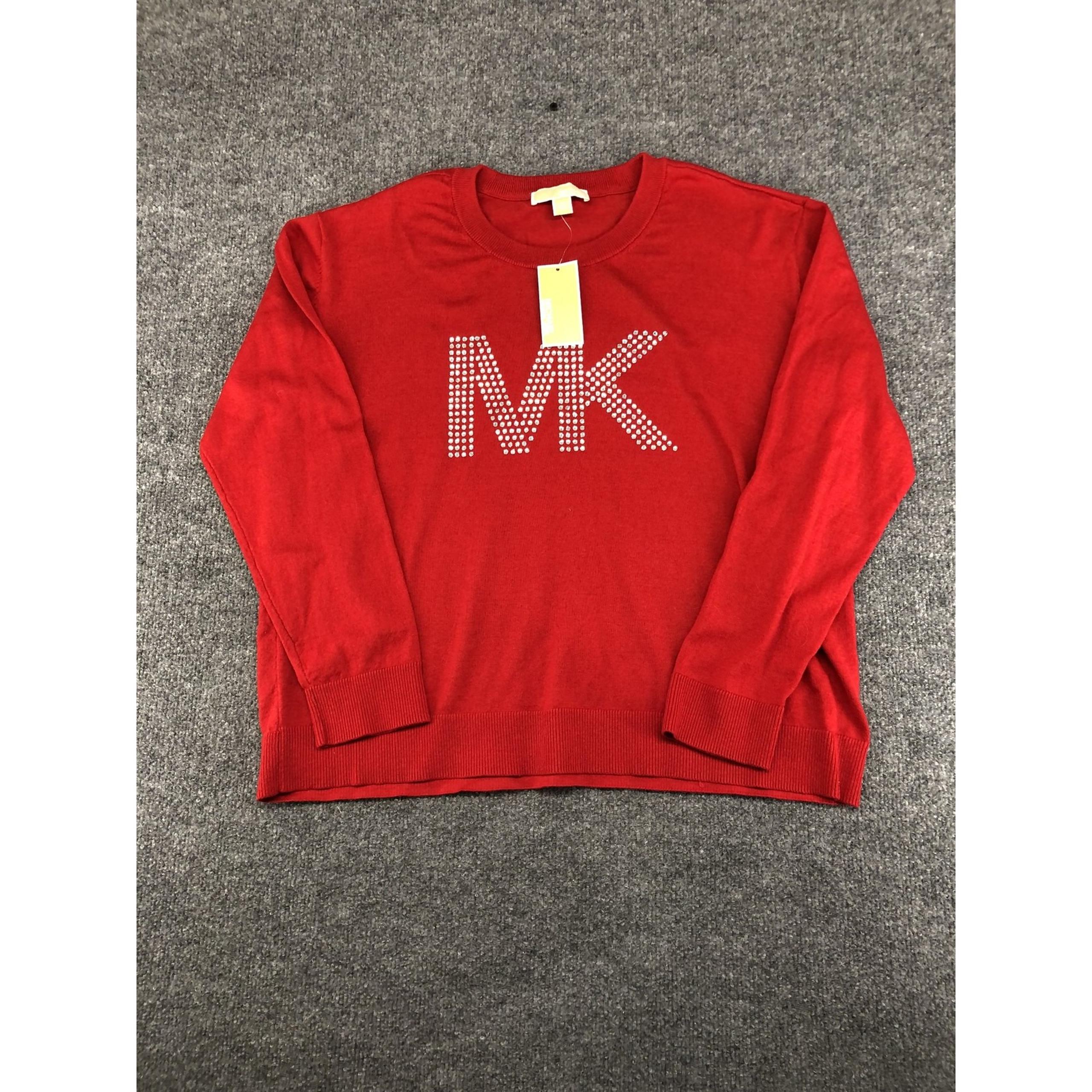 Michael Kors Sweater Womens XL Red MK Studded Logo Pullover Crewneck New Tag