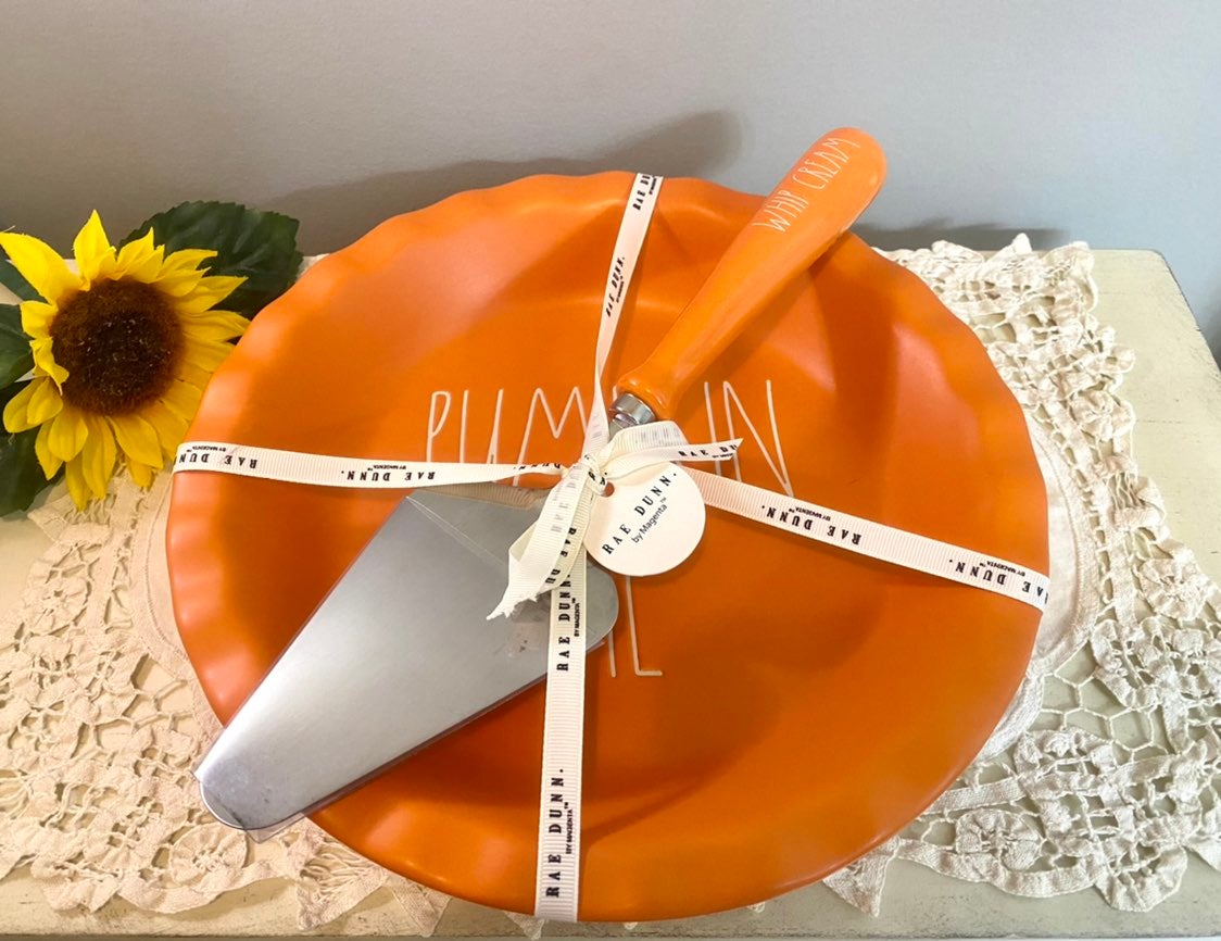 Ceramic Pumpkin Pie Plate Dish Pan Spatula Thanksgiving Fall Baking Holiday