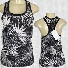 Fabletics S Black Abstract Leaf Print Scoop Neckline Racerback Pocket Tank Top