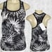 Fabletics S Black Abstract Leaf Print Scoop Neckline Racerback Pocket Tank Top