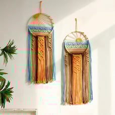 2 Pack Macrame Sun Wall Decor Hanging Tapestry Sunrise Sunset Wall Art Set, Hand