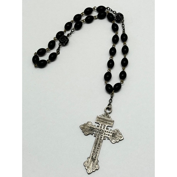 Vintage black chaplet beaded rosary