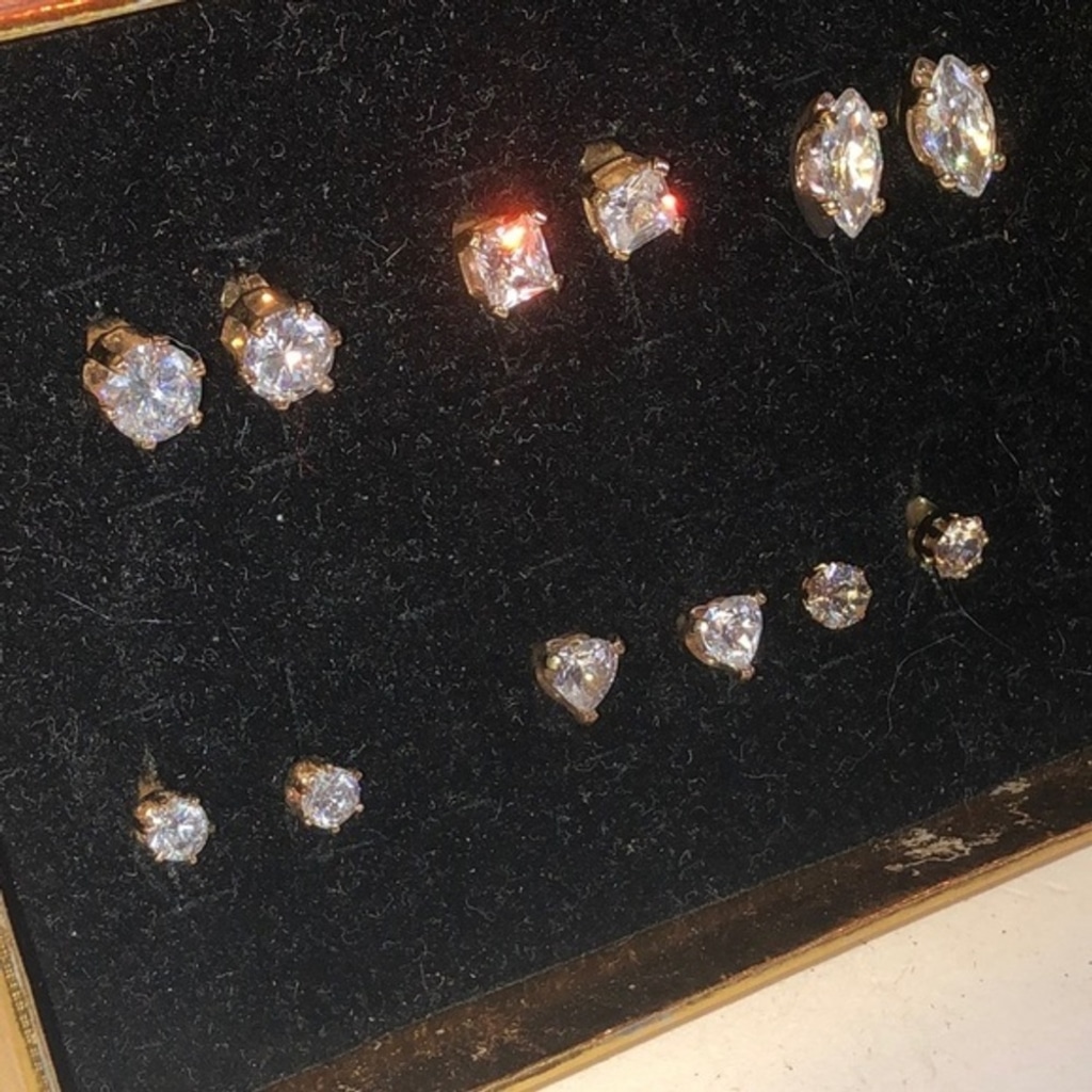 6 Pairs Gold Tone & CZ Rhinestone Boho Classic Stud Pierced Earrings