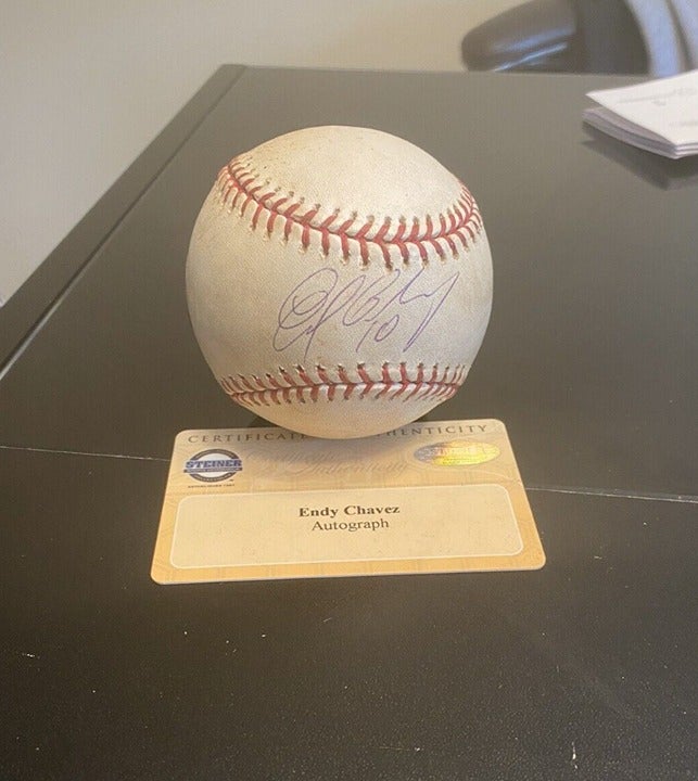 Endy Chavez 2006 signed game used baseball with COA