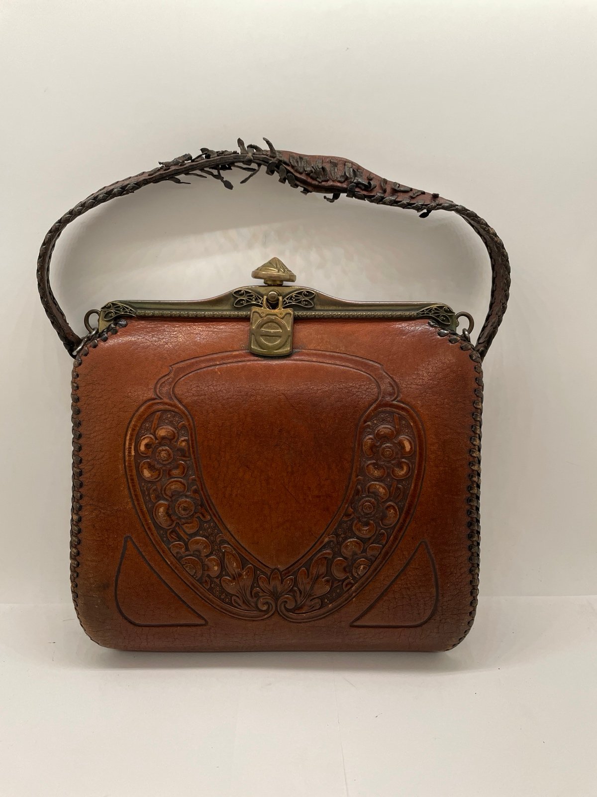 Nocona Leather Hand Tooled Hand Bag Purse Circa 1920