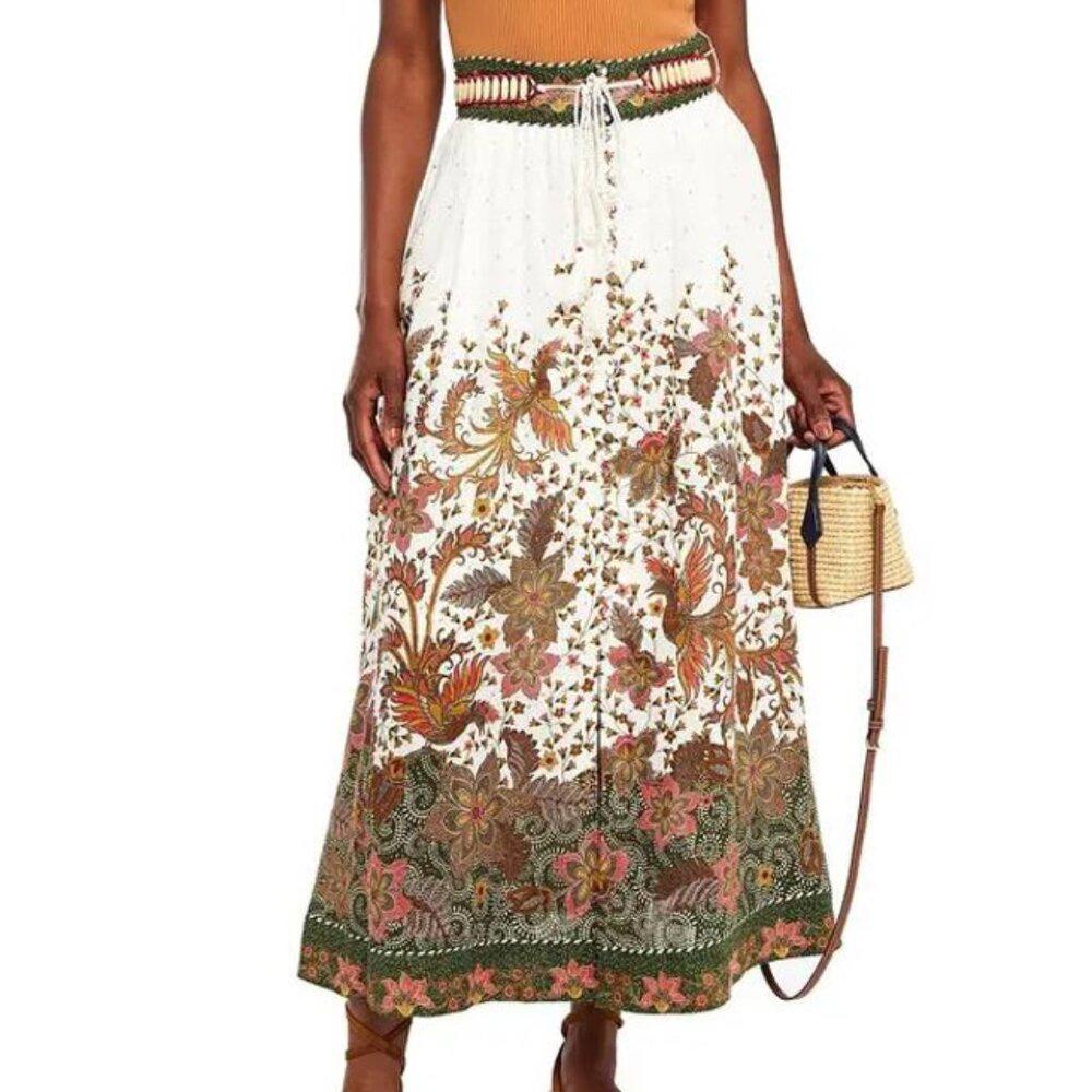 Zimmermann Linen Midi Floral Skirt