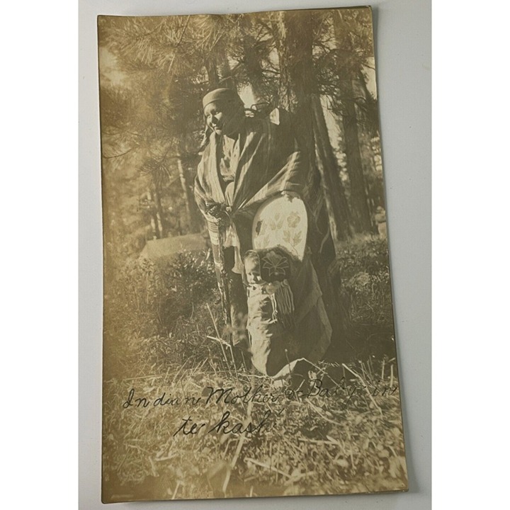 Native American Photo Nez Perce Mother & Baby In TeCash Baby Board Circa 1900