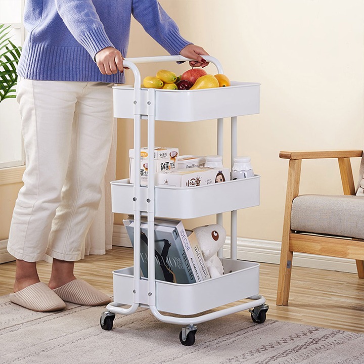 3-Tier Home Kitchen Storage Utility cart with handle-White