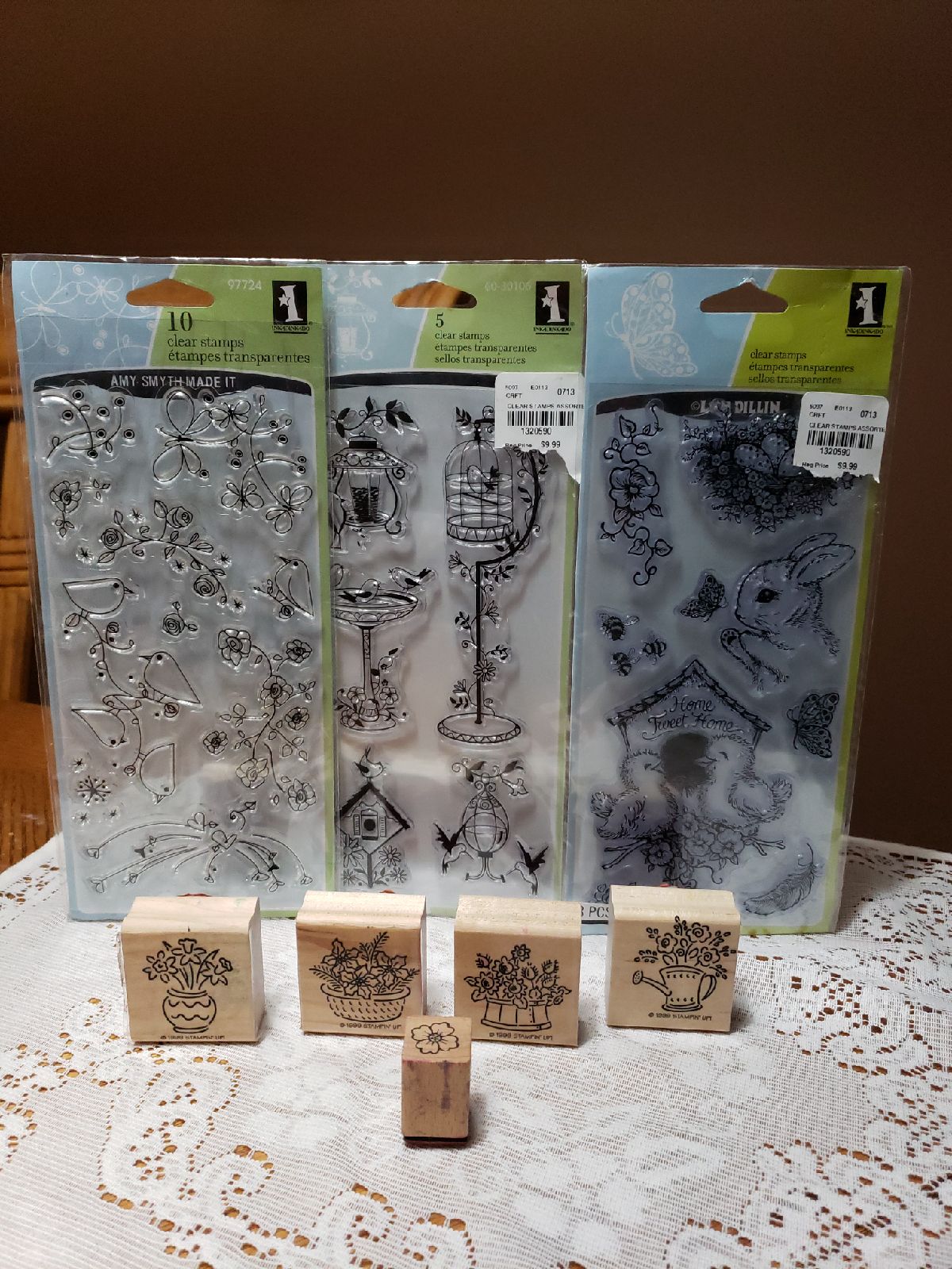 Vintage 1999 SPRING WOODEN Stamps & Clear Stamps (8)