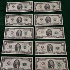 (10) 2013 2 Two Dollar Bill Notes Consecutive Serial Uncirculated