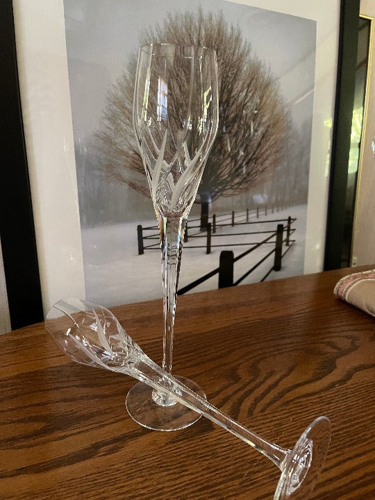 Vintage MIKASA-SOCIAL CIRLE-Pair Fluted Crystal Champagne Flutes by MIKASA