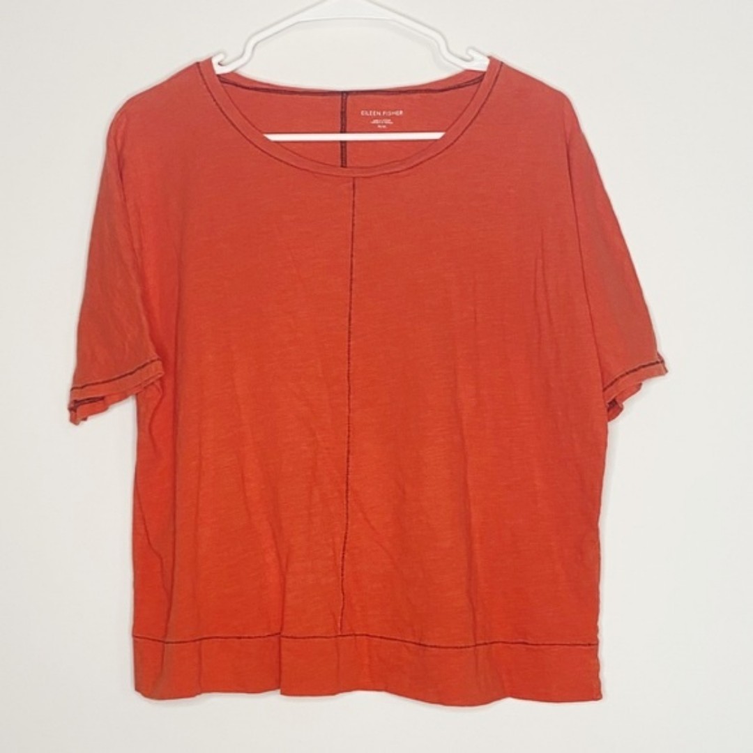 Eileen Fisher Orange T-shirt 100% Organic Cotton Casual Size Medium
