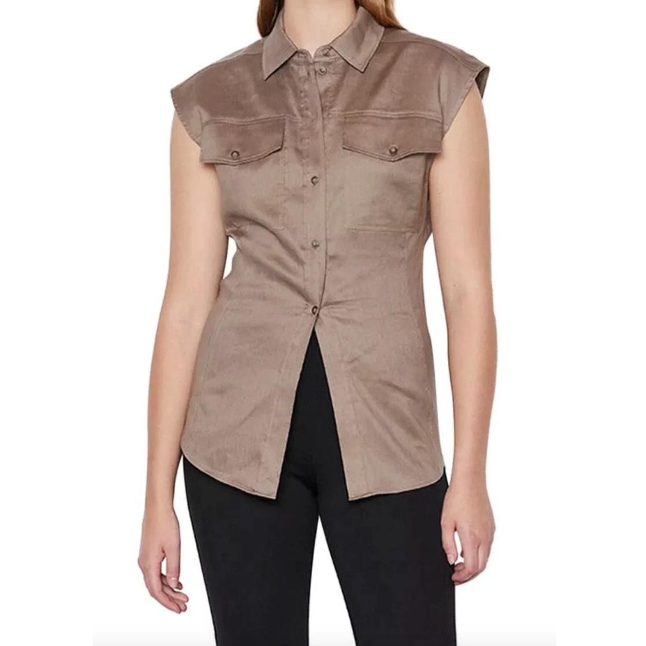 Frame Taupe Arie Sleeveless Linen Cotton Blend Button Down Top • Size XS
