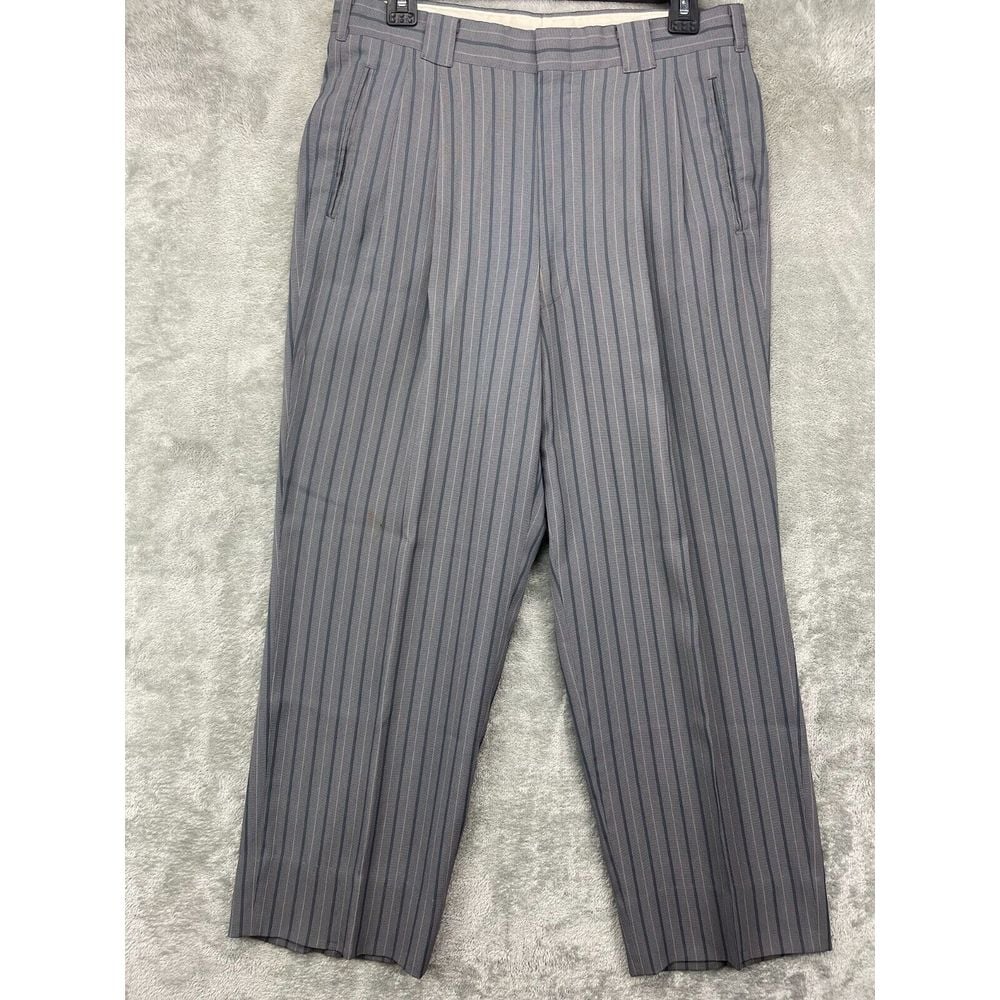 Mr. Junko Men's Slacks Long Pants 82 US 32 Gray Striped Polyester Blend