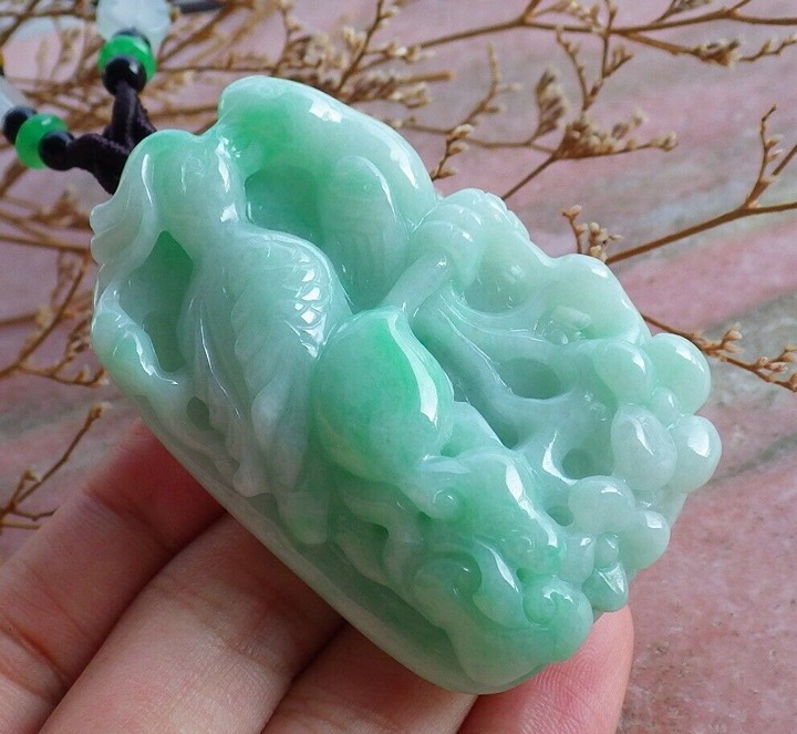 Certified A Jade Jadeite Phoenix Mandarin Duck Blossom Flower Pendant Necklace