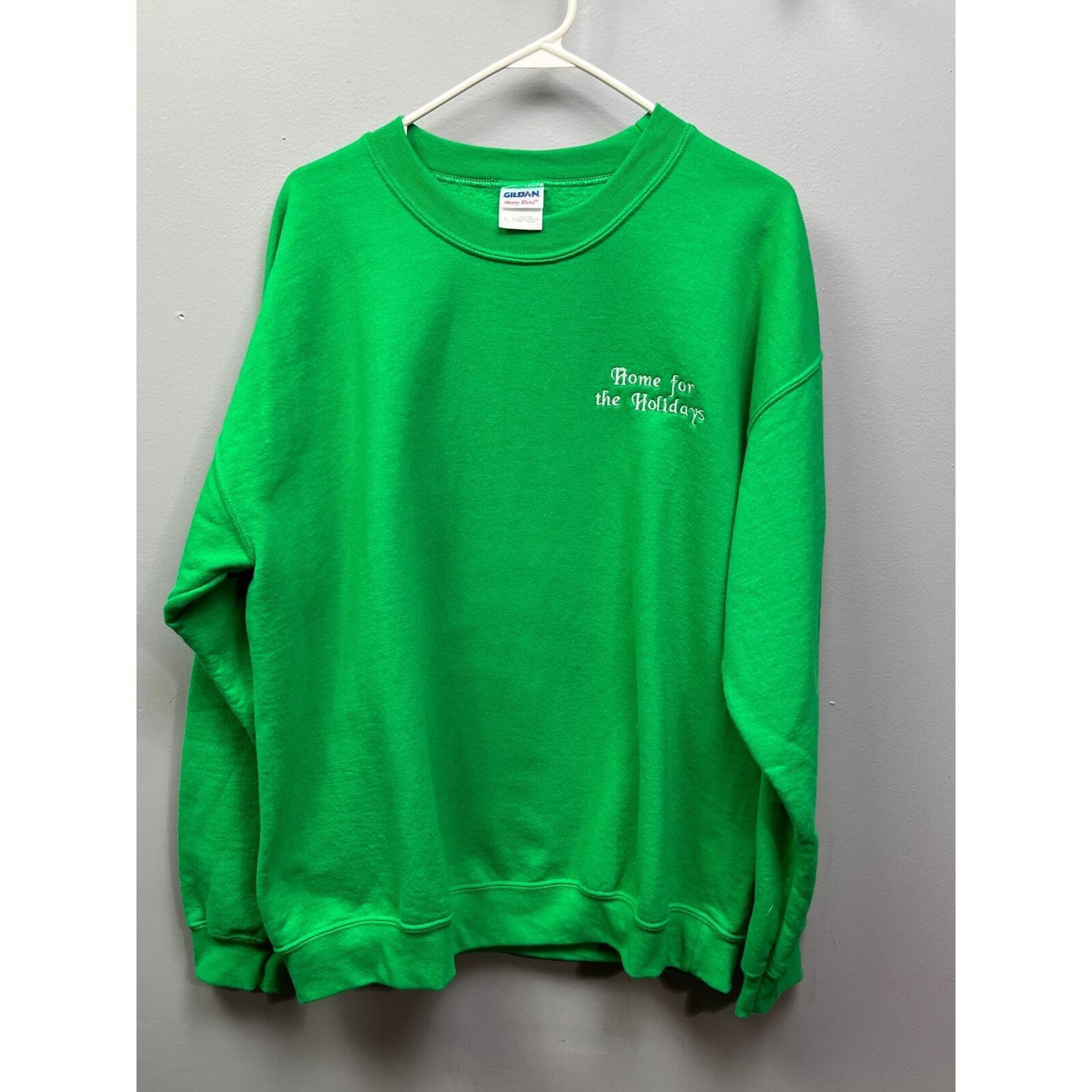 Gildan Sweatshirt Womens large green "Home for the Holidays" embroidered
