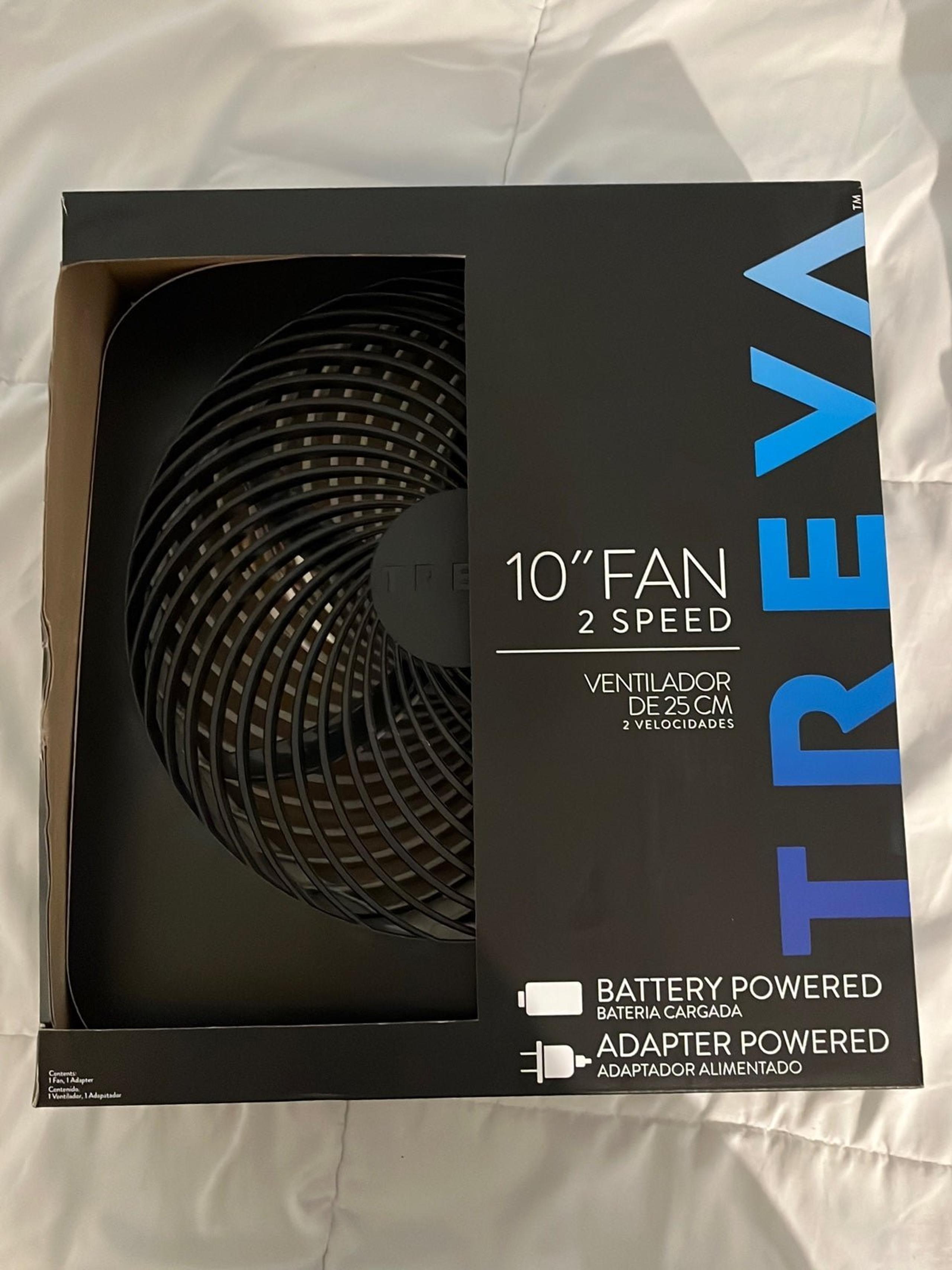 Treva 10” Fan 2 Speed  Battery Powered and Adapter Powered!