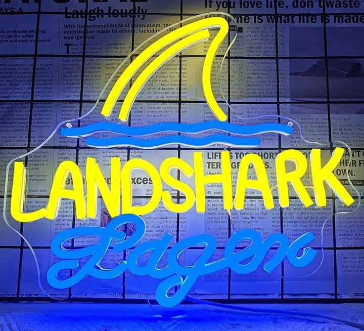 Vivid Bright Yellow Landshark Lager LED Night Light Bar Room Beer Wall Decor