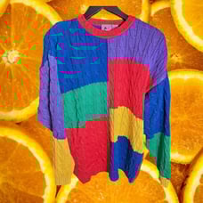 LizWear Liz Claiborne Vintage Women Multicolor Color-Block Cotton Sweater Size M