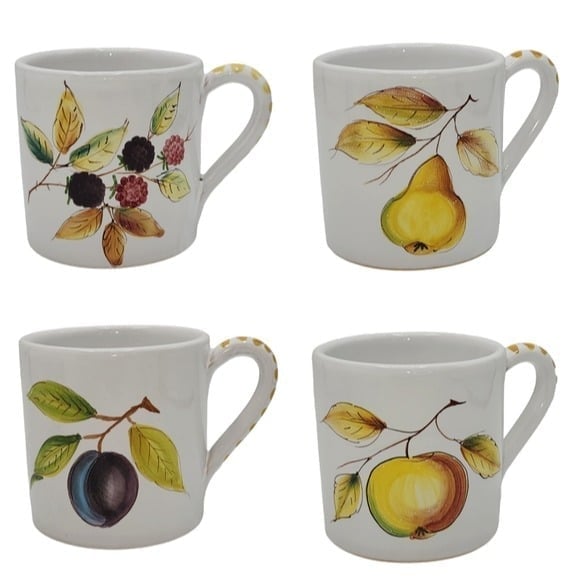 Cantagalli Firenze Ceramic Coffee Mug Hand Painted Made‎ in Italy Set of 4
