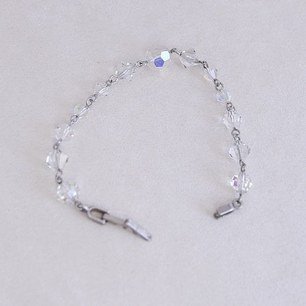 Vintage Givenchy Beaded Fashion Bracelet Clear AB Faceted Crystals 1980's 7