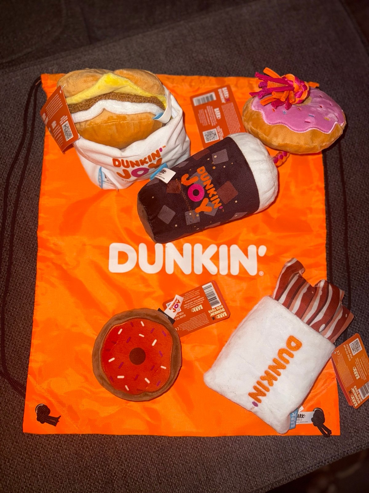 Dunkin Bark Dog Toys and Orange Backpack Set